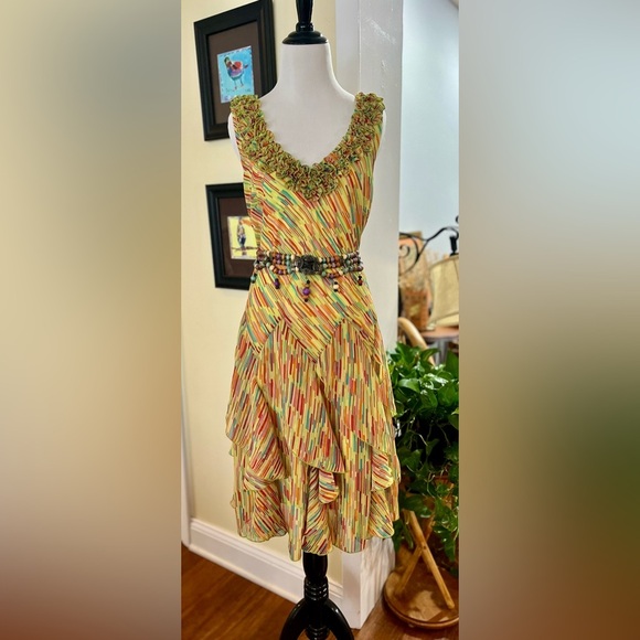 Vintage Y2k Silky Assymetrical Ruffled Skirt Drop Waist Rosette Appliqué SZ M 10 - Picture 6 of 6